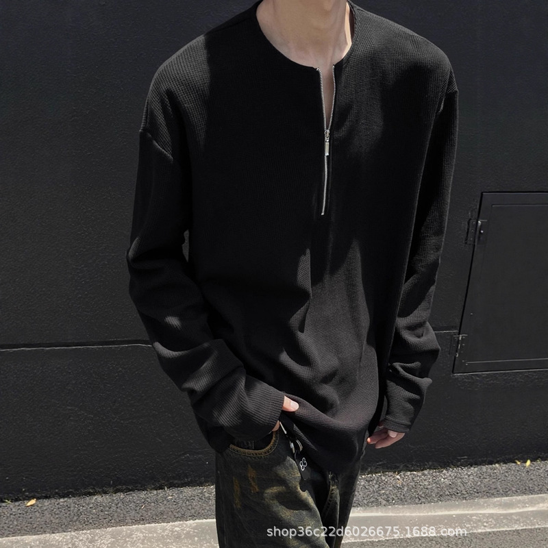 High-Quality Waffle Half-Zip Design Long-Sleeve Men's Autumn High-Bottom Shirt and Sweatshirt High-Quality Waffle Half-Zip Design Long-Sleeve Men's Autumn High-Bottom Shirt and Sweatshirt