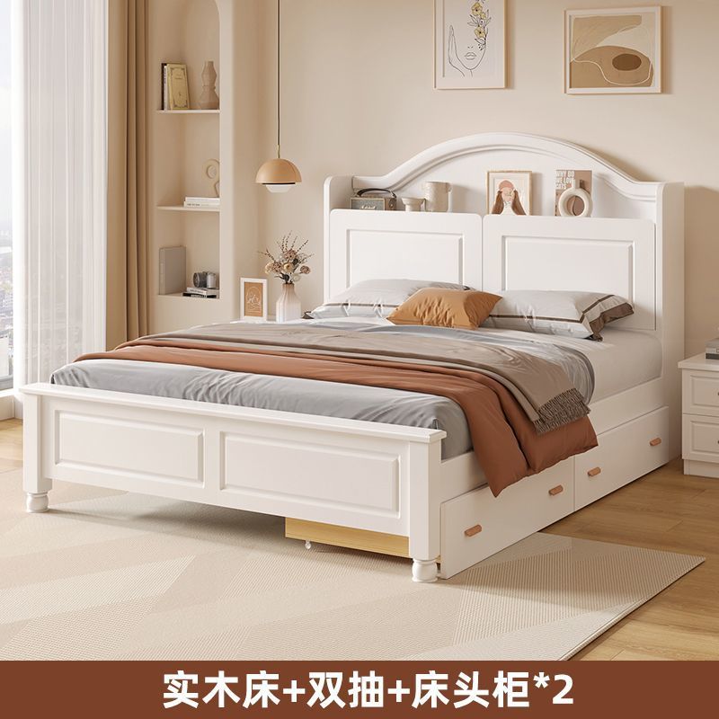 Cama americana de madera maciza 1,5 m Cama doble minimalista moderna 1,8x2m Dormitorio principal Casa de familia 1,2 m Cama individual de madera