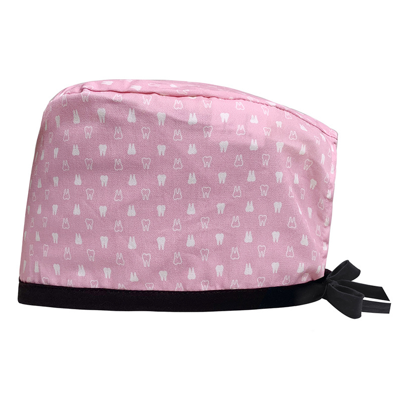 Amazon suministro de algodón puro impresión quirúrgica tapa femenina correa ajustable enfermera tapa médico dental oral fregar tapa