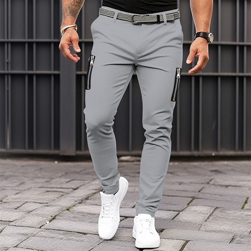 Men's Casual Pants Solid Colour Pure Cotton Leggings With Pockets_voghion.com