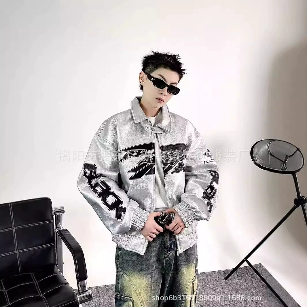 Модная модная американская ретро кожаная куртка мужская тяжелая машина с вышивкой автомобильная одежда свободная уличная куртка с длинными рукавами прилив