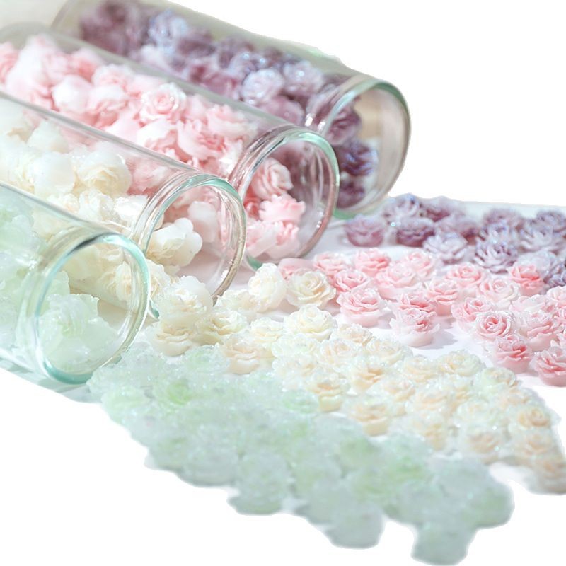 穴のない細いキラキラの柔らかいゴムの花の光はバラの花の片面の彫刻のdiyの手作りの数珠のネイルの携帯電話のケースの材料を変えます。