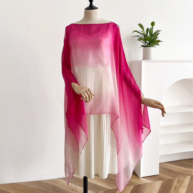 Summer New Chinese Style Sun Protection Shawl for Women on Vacation and Travel Photography, Thin Style Cape, Fashionable Gradient for Women