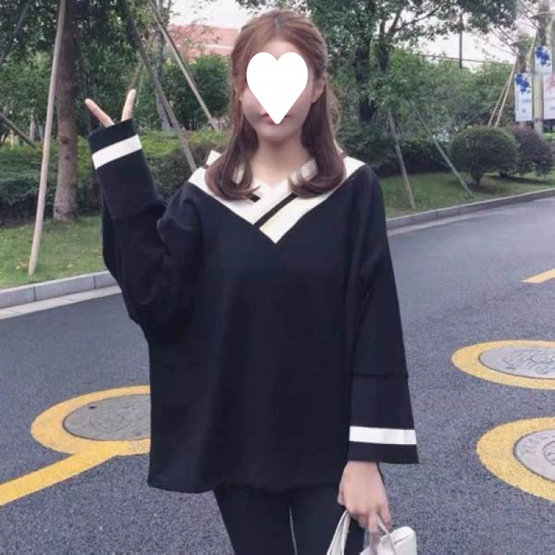Свитер женская осень свободная корейская версия ленивого цвета V-образный топ женский