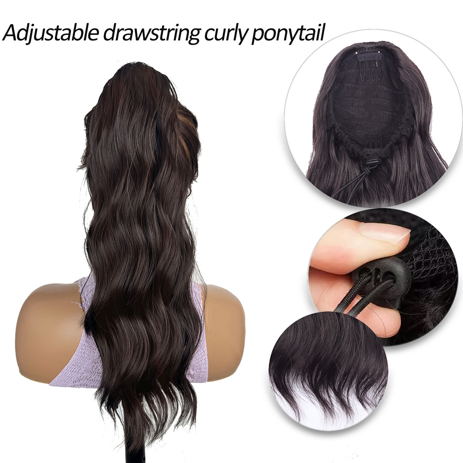 Transfronterizo europeo y americano 18 pulgadas ondulado cabello de cola de caballo natural realista agarrar clip cabello de cola de caballo flojo trenza