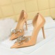 638-H22 Banquet High Heels Slim Heel Shallow Notched Rhinestone Bow Knot Side Hollow Ultra High Heel Single Shoe