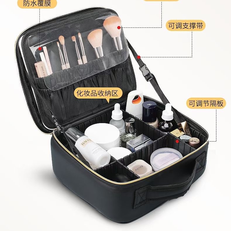 Bolsa de cosméticos de capacidad con luz con espejo Partición desmontable Bolsa de almacenamiento de cosméticos portátil y portátil