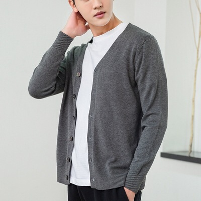Wholesale Men's Spring & Fall New Sweater Men's V Neck Thin Cardigan Youth Knitted Loose Large Size Korean Style Jacket Trendy