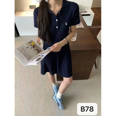 甘い女の子の穏やかな気質痩身弾性通気性ハイエンドガールポロ馬ラベルニットドレス半袖