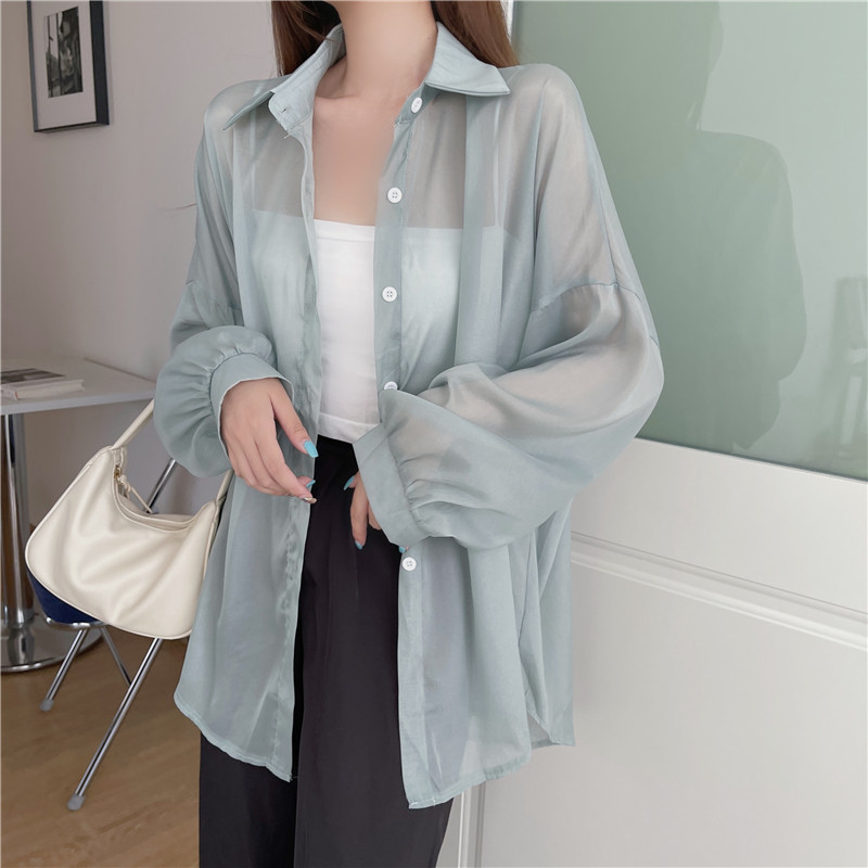 112g Weight Long Sleeve Sleeve Length Single Breasted Placket Type Shirtsleeve Sleeve Type Polyester, Chiffon Fabric Type Regular Top Length Cardigan Tops Type Holiday Occasion Shirt Collar Neckline Loose Fit Type Solid Color Pattern Summer, Spring Season Women's Gender Casual Style Wholesale Women's Casual Solid Color Long Sleeve Blouses 86