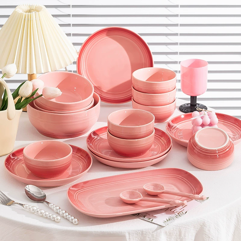 Cute fresh fuchsia set, ceramic tableware, gift box