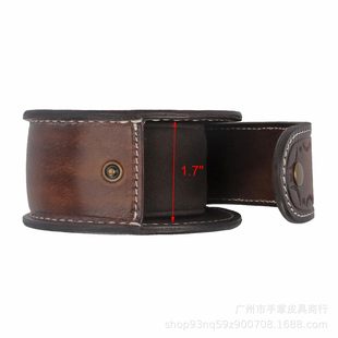 Vintage cowhide single-piece round watch storage box Crazy Horse leather snap button Travel Watch protection box