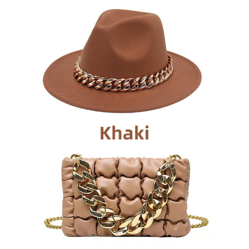 New European and American-style top hat—cross-border gold acrylic chain jazz cap with an Instagram-worthy felt hat, perfect for women's crossbody bags.