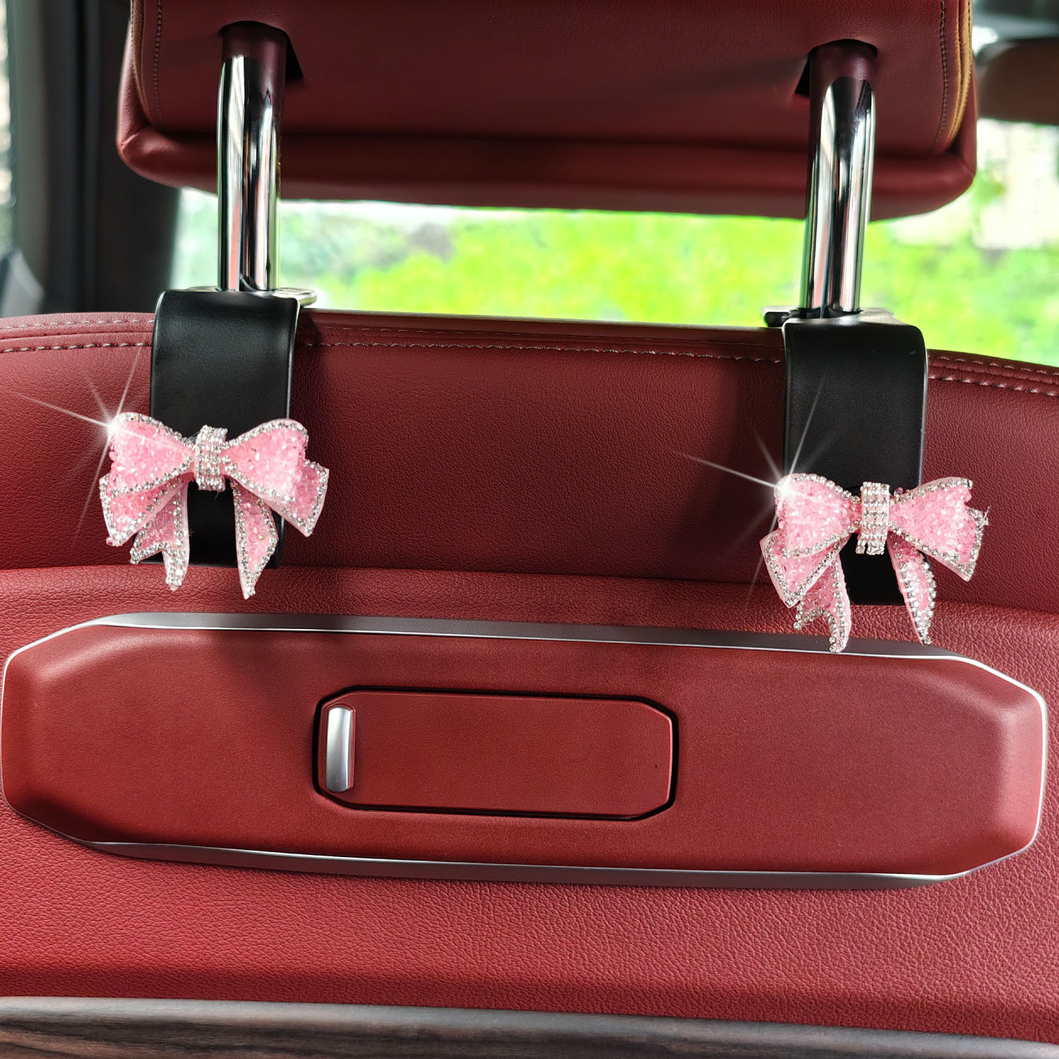 Full Rhinestone Bowknot Car Rear Seat Hook Interior Accessory for Women, Invisible Seat Back Storage Hook