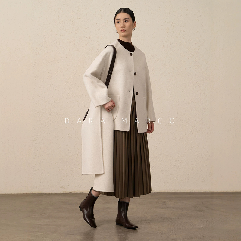 J*S Creates an Atmosphere ~ Cashmere Outwear with Scarf, Double-Sided Wool Outwear, Woolen Outwear for Women, Autumn and Winter J*S Creates an Atmosphere ~ Cashmere Outwear with Scarf, Double-Sided Wool Outwear, Woolen Outwear for Women, Autumn and Winter