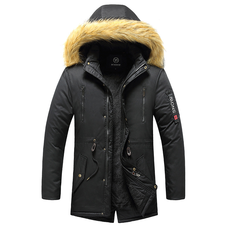 Aliexpress hombre chaqueta de algodón medio largo, moda europea y americana, delgada, cálida y gruesa, chaqueta de algodón de hombre joven