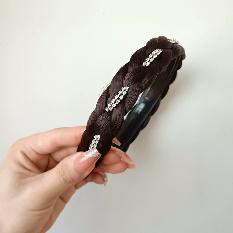 handmade wig headband with pigtail, scalloped hair accessory, matte silk, Ø≈15 cm