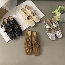 2023秋季新款气质复古方头拖鞋设计感小众浅口包头平底凉拖鞋女鞋