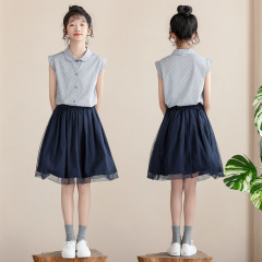 紗裙半身裙女童2024新款高端寶藍色網紗半裙A字半裙夏季高品質潮