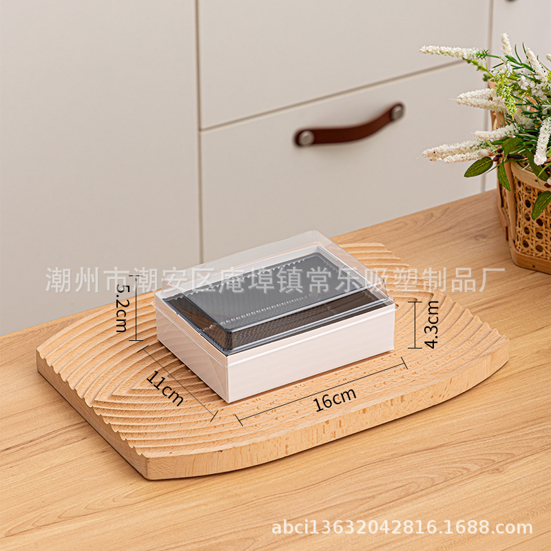 Caja de corte de frutas sin plegables, cuatro, cinco, seis cuadrículas de sushi, fruta fresca cortada, plástico transparente rectangular, caja de papel y plástico de tres piezas