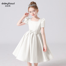 跨境货源儿童礼服公主裙钢琴演奏礼服女大童花童高级感缎面蓬蓬裙