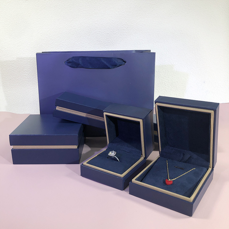 双层拼色翻盖首饰盒轻奢时尚宝蓝色戒指吊坠手镯手链包装工厂批发