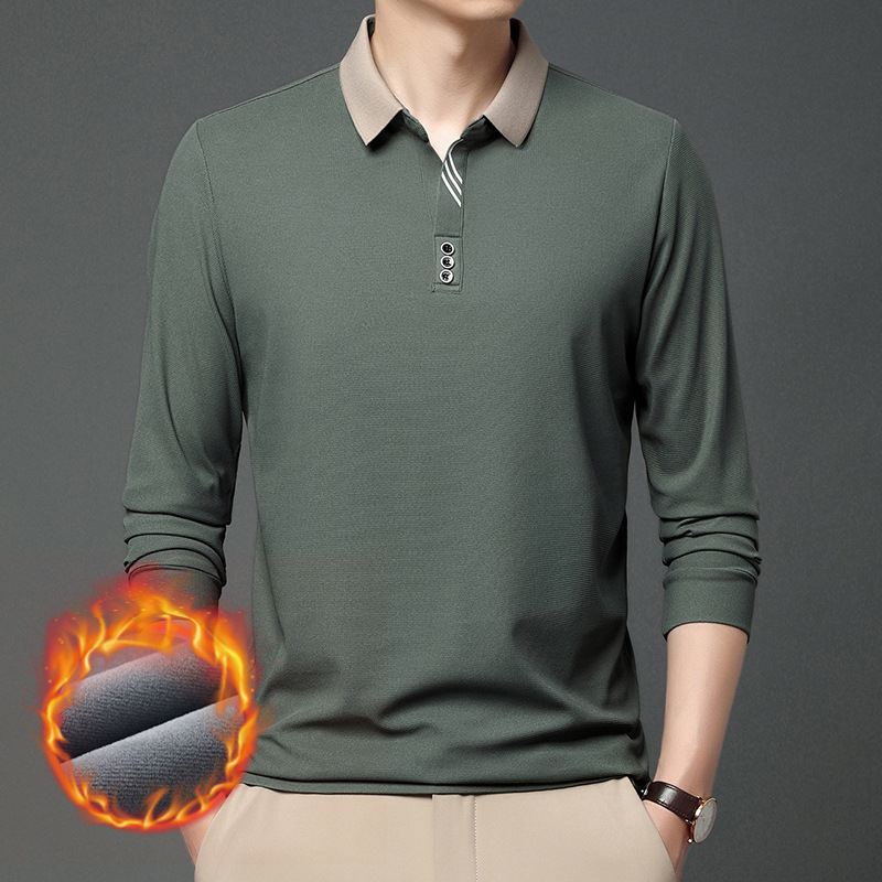 Neues Herren-Poloshirt aus Plüsch und dickem Langarm für Herbst und Winter, Herrenrevers, einfaches Business, lockere Passform für mittlere und junge Menschen, große Größe_voghion.com
