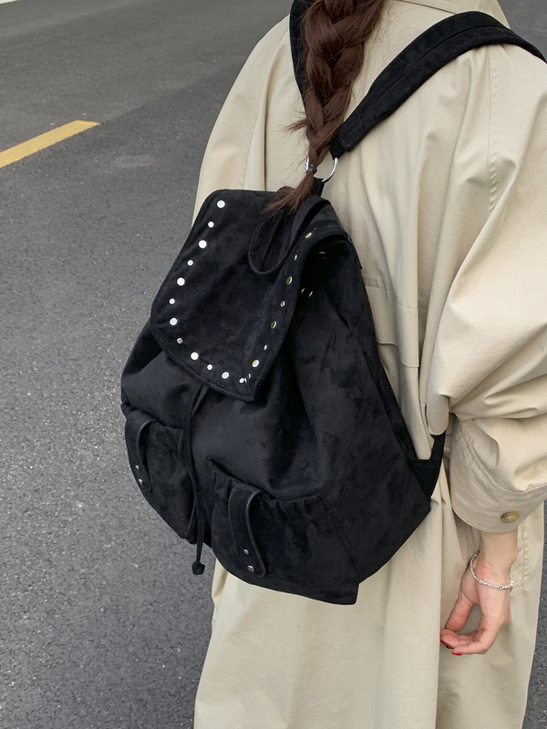 休闲复古女双肩包2025秋冬季新款通勤百搭后背包大容量麂皮绒书包|undefined