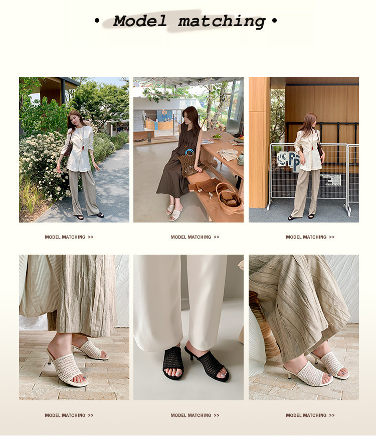 Dép sandal cao gót nữ kiểu Pháp mũi tròn hở ngón, lưới dệt thoáng khí — màu be, đen chi tiết 4