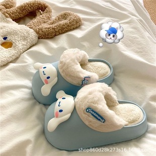 2025 Autumn and Winter New Cartoon Cute Cotton Slippers for Women, Outdoor Wear, Fleece-Lined, Warm, Detachable, Waterproof, Non-Slip Cotton Shoes