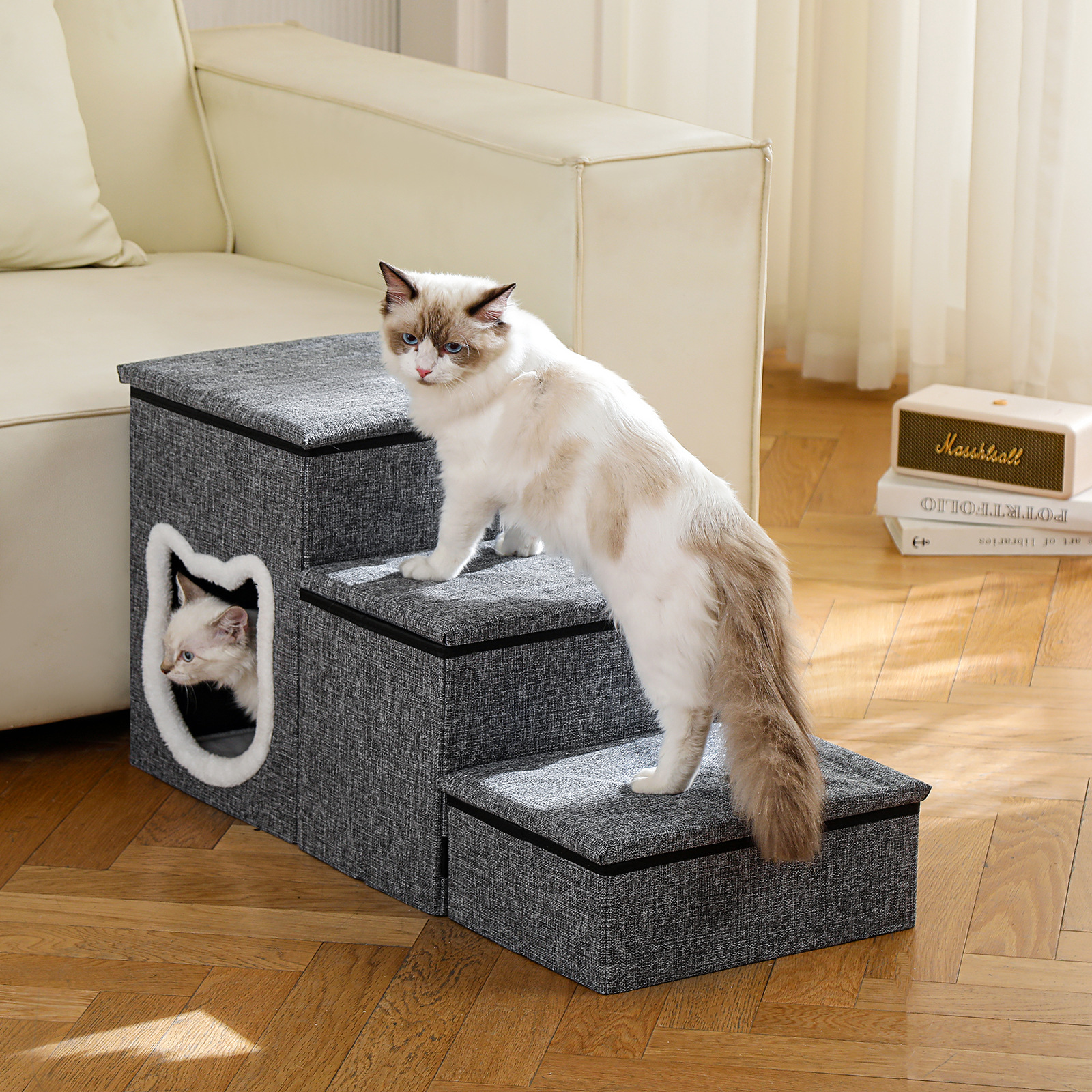 접이식 고양이 머리 3층 사다리 32*74*42