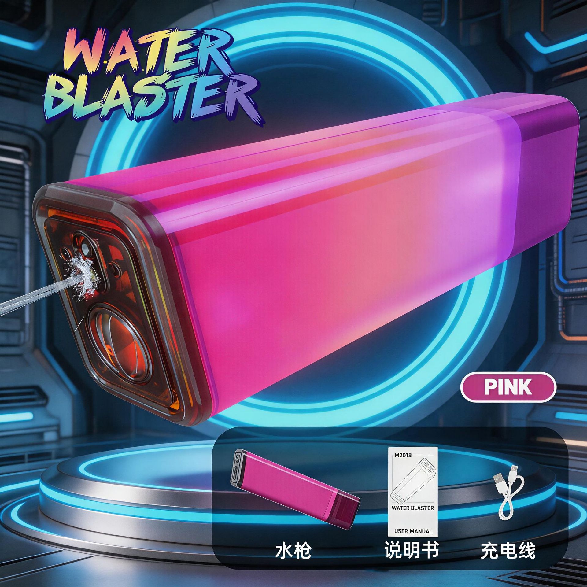 Firelight Ice Raton eléctrico de alto voltaje fuerte Gatlin pistola de agua de enlace de revestimiento pulso continuo juguete de agua para niños