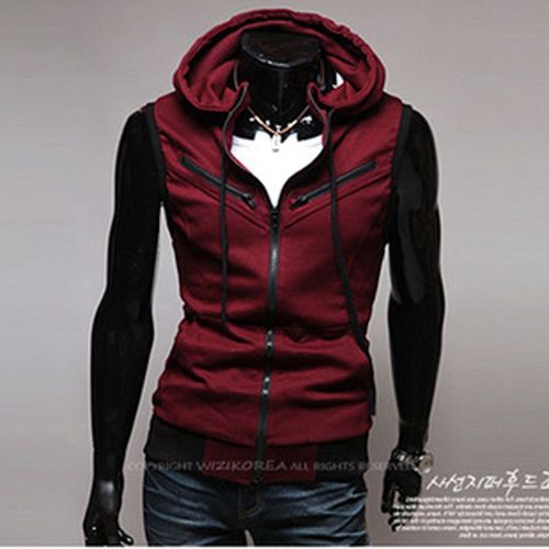 Slim-fit knitted vest, sleeveless hooded sweatshirt for men, student-style zip-up hoodie with a shoulder-cut design—perfect for summer.