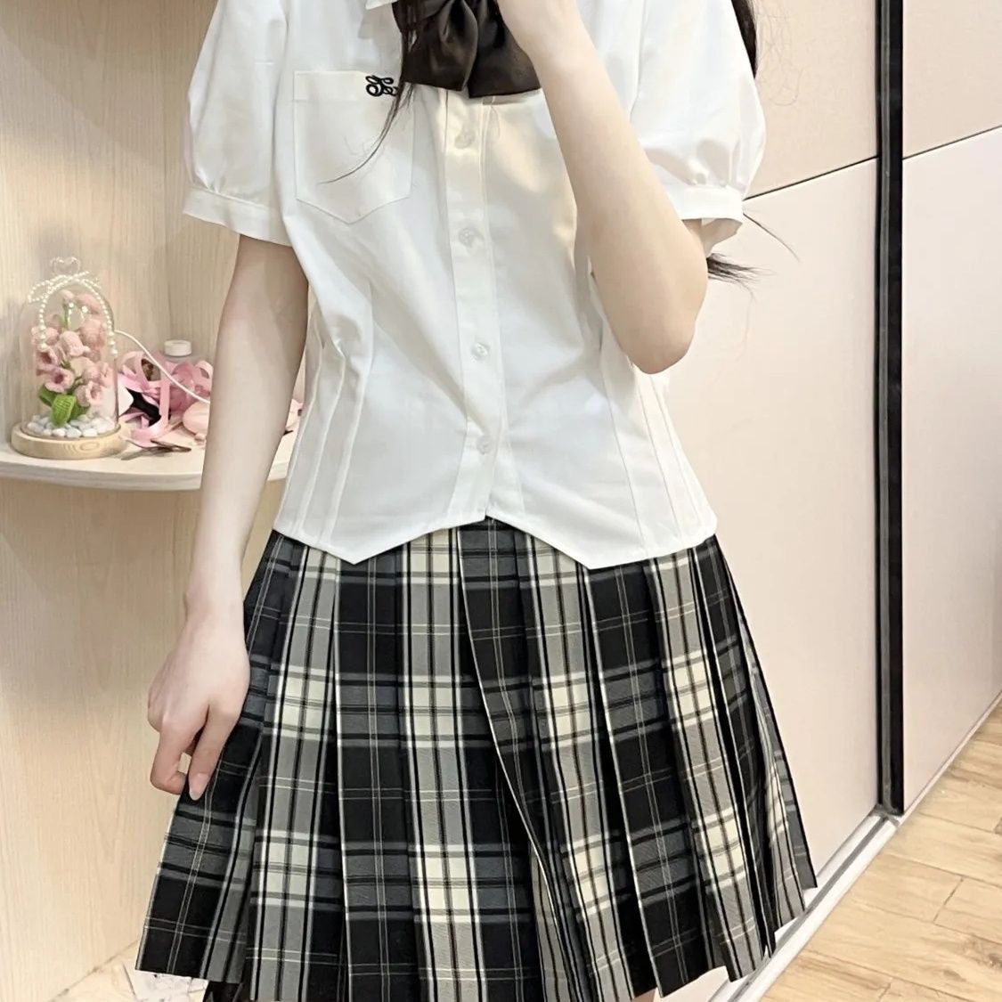 JK 유니폼 원본 [칠판신문 동일 그리드] JK 스커트 재고 위한 소형 조커 인터넷 빨간 격자 학교