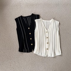 撞色肌理感无袖针织衫女小香风气质百搭开衫马甲修身显瘦内搭上衣