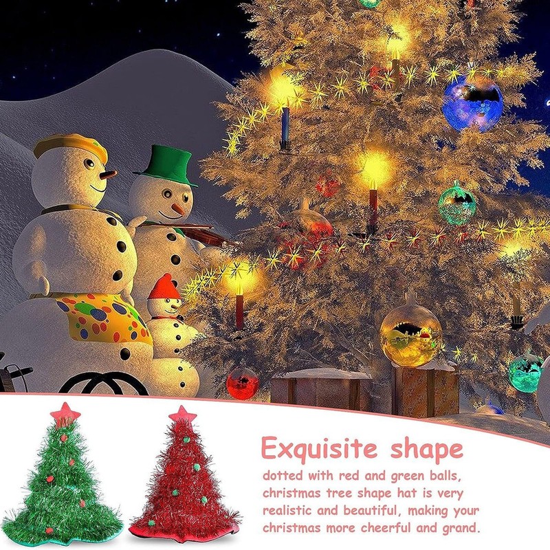 クリスマス帽子クリスマスツリー金属糸帽子クリスマスツリー帽子衣装アクセサリー赤フラッシュクリスマス帽子妖精帽子装飾|undefined