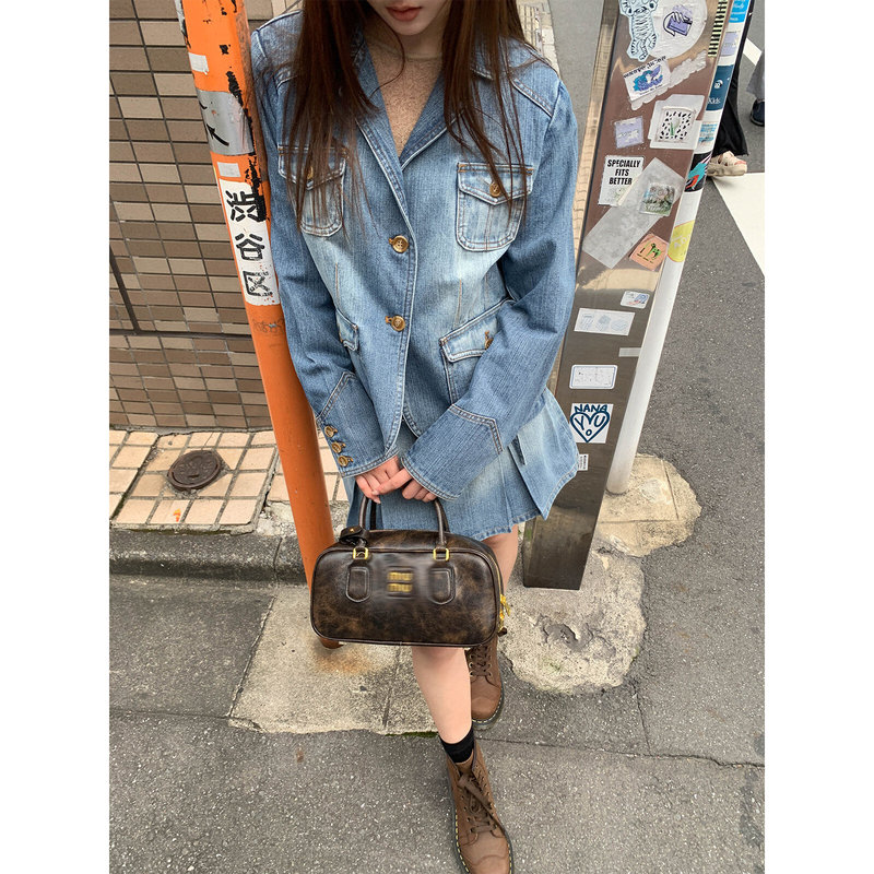 Workwear Style Jacket, Skirt, Denim Suit, Women's Autumn Loose Jacket, A-Line Short Skirt Two-Piece Set Workwear Style Jacket, Skirt, Denim Suit, Women's Autumn Loose Jacket, A-Line Short Skirt Two-Piece Set