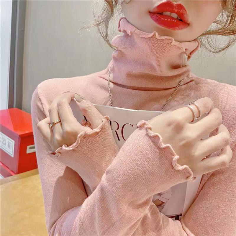 半高领打底衫女内搭春秋冬2025新款洋气修身高级感木耳边上衣女装|undefined