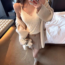 蕾丝吊带背心女内搭鱼骨胸衣美背文胸一体打底带胸垫磨毛上衣冬