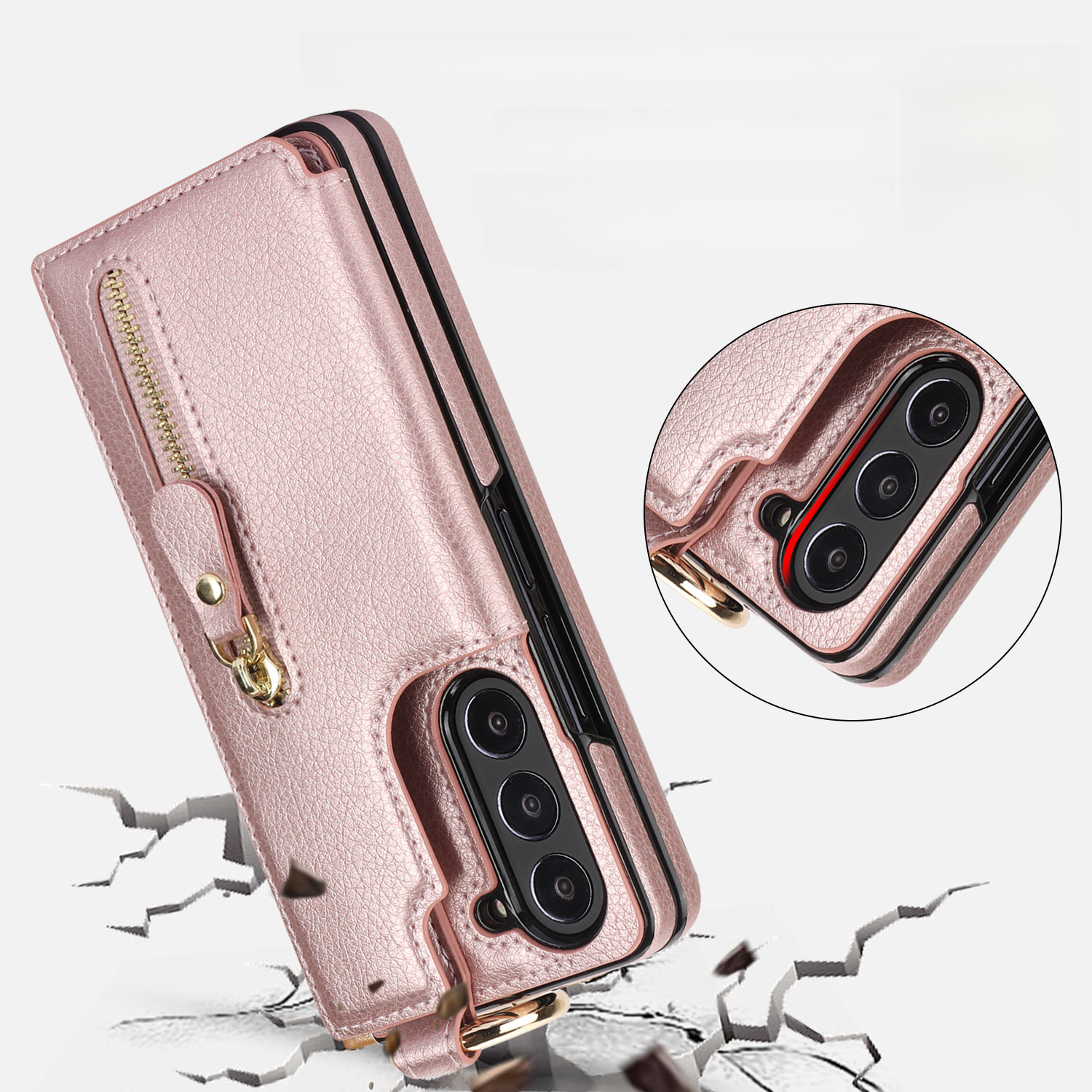 Funda de cuero con anillo y billetera para samsung galaxy fold_voghion.com