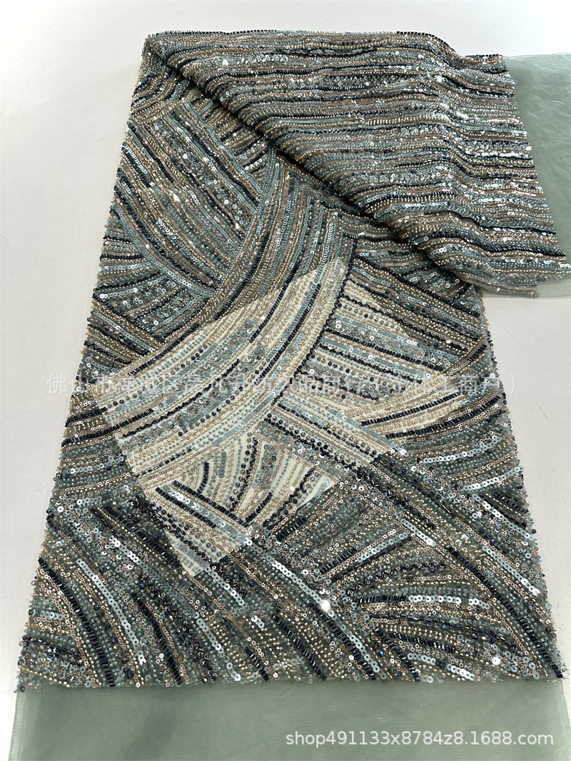 Fabrica de malla de encaje de bordado de cuatro perlas de alta calidad de moda de lujo vestido de cena de dama de moda tela