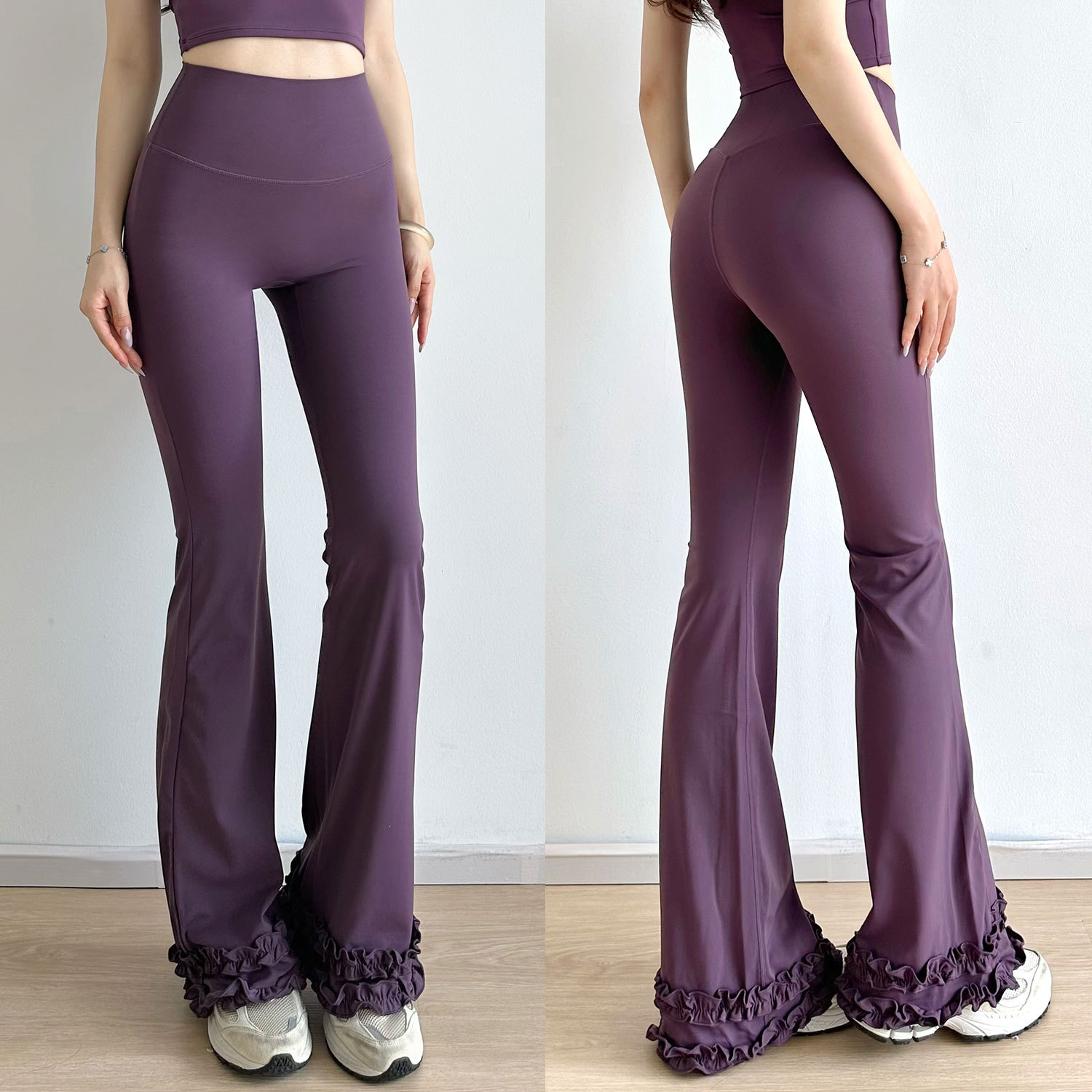 High-Waisted Lace Yoga Pants Slimming Flared Pants Long Pants Slim Fit Sports Pants Butt-Lifting Running Sports Pants Fitness Pants