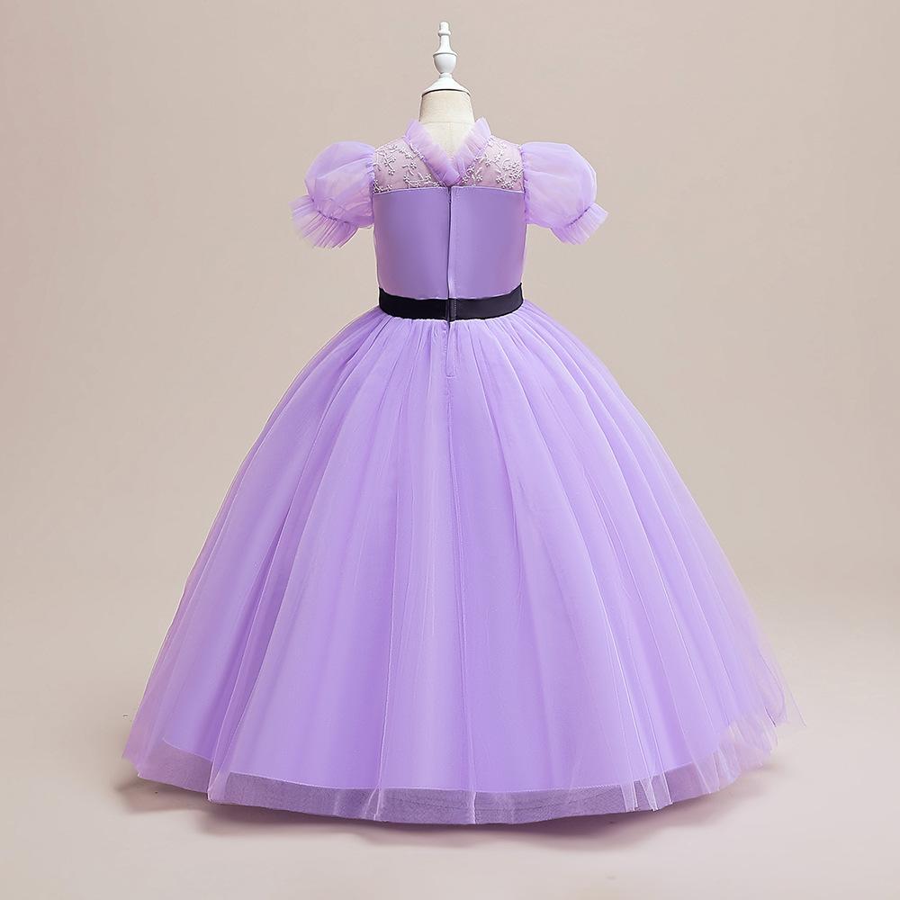 2024 nuevas niñas Vestido de manga burbuja princesa vestido de los niños anfitrión pasarela piano vestido de rendimiento vestido de estilo occidental