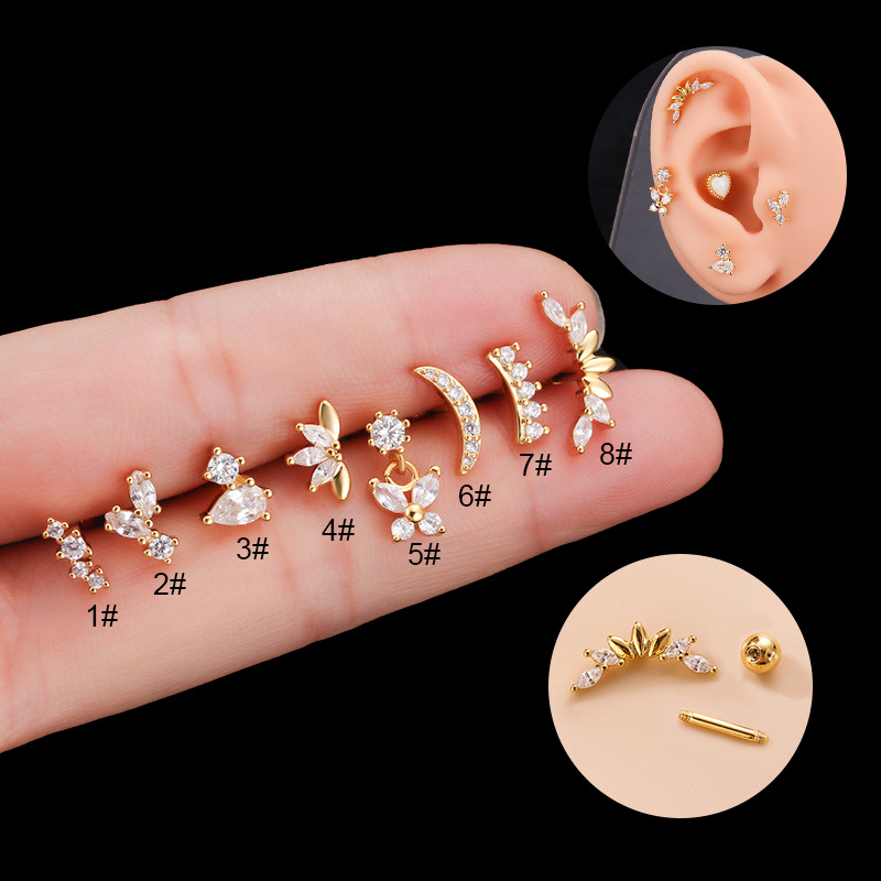 Nuovo doppio testa vite in acciaio inox asta spessa orecchio farfalla zircone orecchini a bottone orecchini puntura singolo_voghion.com
