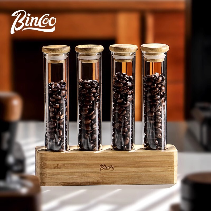 Bincoo Coffee Bean Test Tube Bottling Preservation Jar Storage Sealed Jar Small Glass Bottle Solid Wood Display Rack