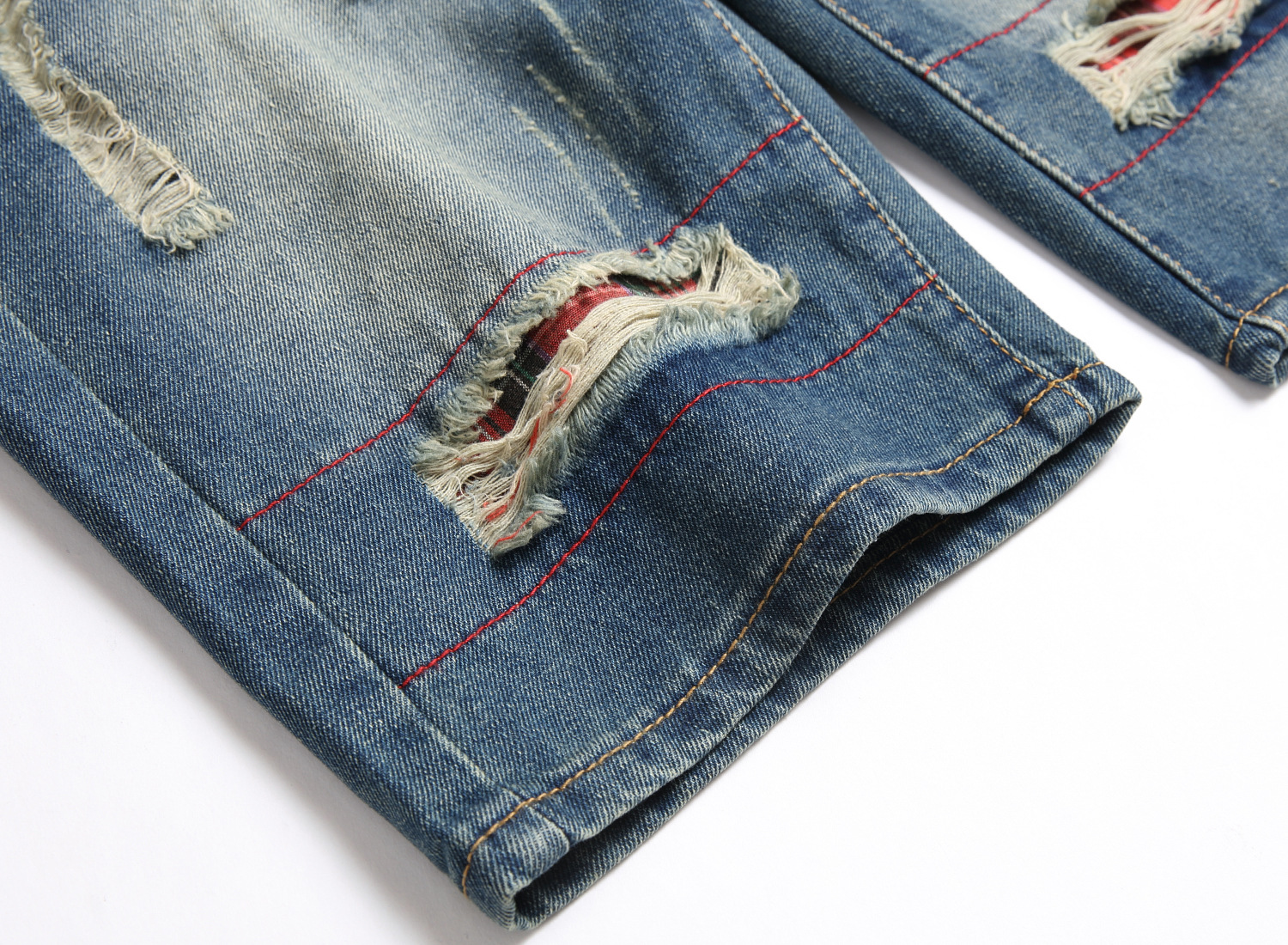 Men's Clothing Ripped Denim Shorts New Style Distressed Patches Capri Pants Supply_mkmklike.com