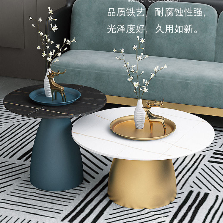 New Luxury Rock Slab Coffee Table, Nordic Small Round Table, Modern Small Apartment Living Room, Simple and Creative Round Side Table