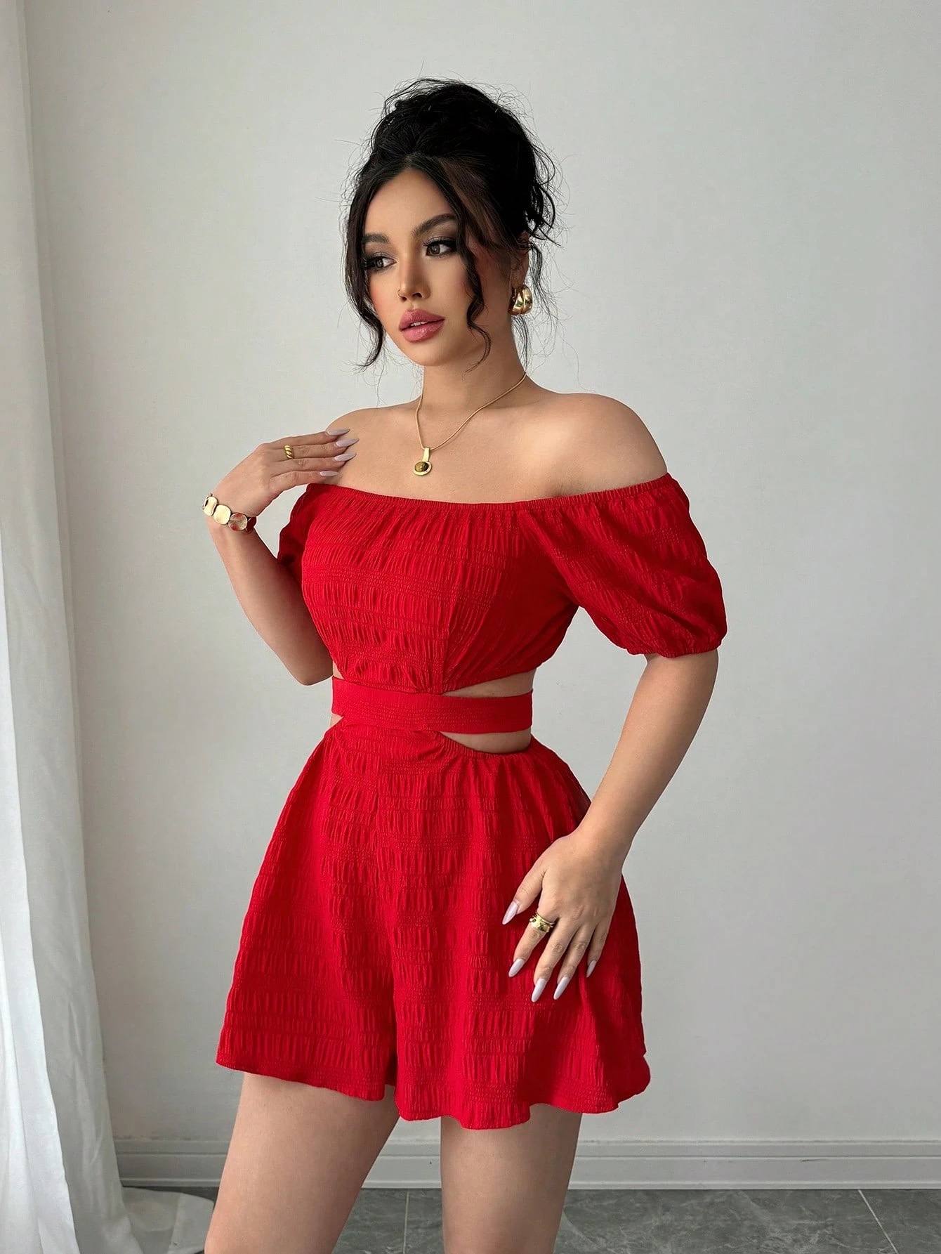 2025 estilo caliente europeo y americano comercio exterior transfronterizo ropa de mujer nueva moda sexy arco hueco un hombro mono de color sólido image 3