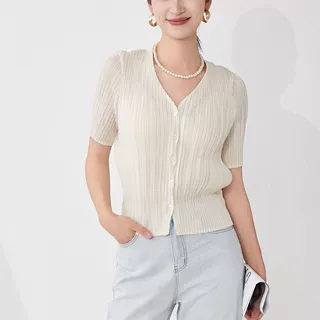 三宅爆款春夏薄款外套女短袖百搭2025新款高级感褶皱开衫上衣女款