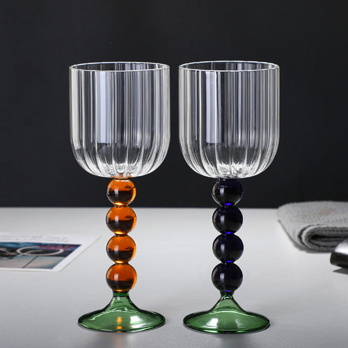[New glass wine cup] Manufacturer's hand-blown high borosilicate glass red wine cup, drinking cup, vertical pattern cup